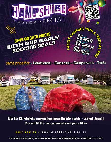 Wild Festivals Hampshire 2025 music festival pop up family camping flyer