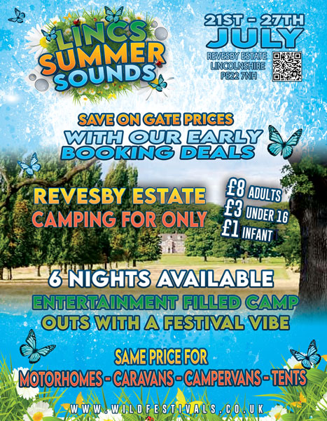 Wild Festivals Lincolnshire 2025 Lincs Summer Sounds family music festival camping flyer